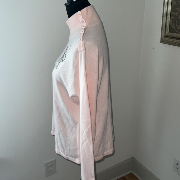 Evan Picone pink beaded embellished turtleneck long sleeves sweater Sz L - Picture 3 of 9